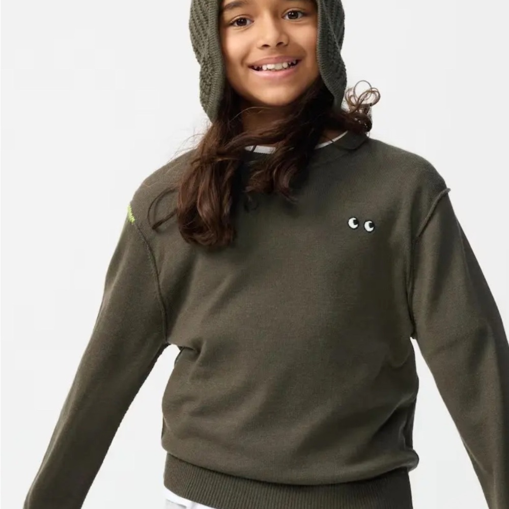 Uniqlo Anya Hindmarch Kids Premium Olive Green Crew Neck Sweater Size 130